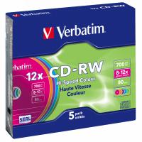 Диск CD Verbatim CD-RW 700Mb 12X SlimBox 5шт Color Фото