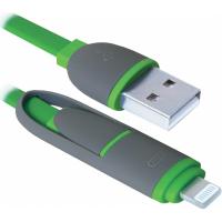 Дата кабель Defender USB10-03BP USB - Micro USB/Lightning, green, 1m Фото