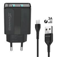 Зарядное устройство Grand-X CH-15T 5V 2,4A 2USB Black + cable USB -> Type-C Фото