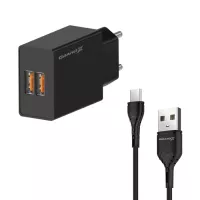 Зарядний пристрій Grand-X 2xUSB 5V 2.4A + cable USB to USB-C black Фото