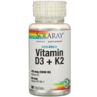 Вітамін Solaray Витамин D3 + K2, Soy-Free, 60 Вегетарианских Капс Фото