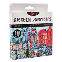Художественный маркер Santi набір двосторонніх sketch 18 шт Фото