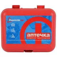 Автомобільна аптечка Poputchik згідно ТУ футляр пластиковий червоний 165х135х65 Фото