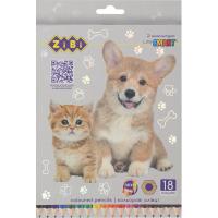 Карандаши цветные ZiBi DogsCats шестигранні 18 кольорів Фото