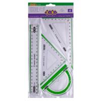 Линейка ZiBi Комплект: линейка 20см, 2 угольника, транспортир, Фото