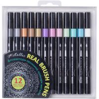 Фломастери Maxi пензлики REAL BRUSH, 12 кольорів металік, лінія 0, Фото