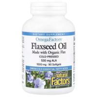 Травы Natural Factors Льняное масло, 1000 мг, OmegaFactors, Flaxseed Oil Фото