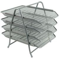 Лоток для бумаг Axent горизонтальный 4-в-1, металлический, серебряный Фото