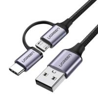 Дата кабель Ugreen USB 2.0 AM to USB-C + Micro 5P 1.0m 3A US177 black Фото