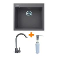 Мийка кухонна Adamant Univer сірий + змішувач + дозатор Фото