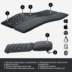 Клавиатура Logitech ERGO K860 Bluetooth/Wireless UA Black Фото 5