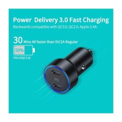 Зарядное устройство Choetech car 2хUSB-C 40W PD black Фото 5