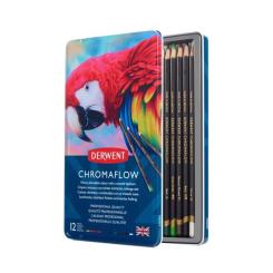 Карандаши цветные Derwent Chromaflow 12 цв. в металлическом пенале Фото 5