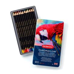 Карандаши цветные Derwent Chromaflow 12 цв. в металлическом пенале Фото 7