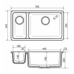Мойка кухонная GRANADO Under top DOUBLE gris Фото 5