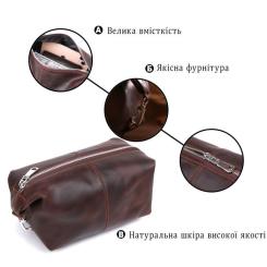 Косметичка Shvigel Кожаная винтажная Коричневая Фото 3