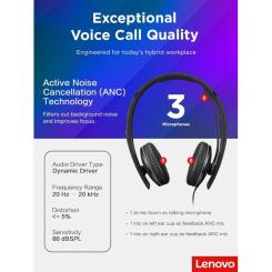 Наушники Lenovo Wired ANC Headset Gen 2 (Teams) Black Фото 4