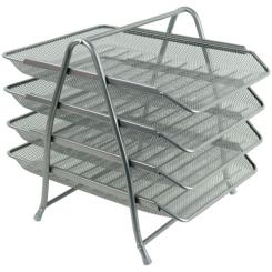 Лоток для бумаг Axent горизонтальный 4-в-1, металлический, серебряный Фото