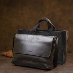 Сумка Grande Pelle Кожаная мужская Черная Фото 11