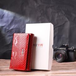 Портмоне Karya Из лакированной фактурной кожи Красное Фото 10