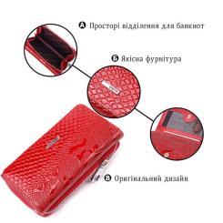 Портмоне Karya Из лакированной фактурной кожи Красное Фото 3