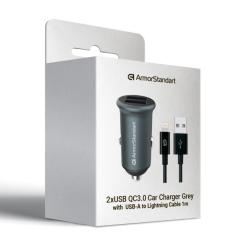 Зарядное устройство Armorstandart 2xUSB QC3.0 Grey + cable Lightning Фото 5