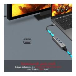 Концентратор Promate USB-C 4-in-1 порти Promate mediahub-c3.grey Фото 1