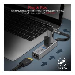 Концентратор Promate USB-C 4-in-1 порти Promate mediahub-c3.grey Фото 3