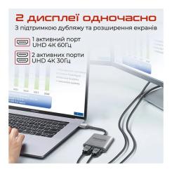 Переходник Promate USB-C to 2xHDMI 4K Фото 2