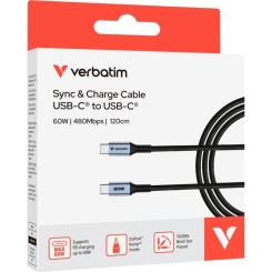 Дата кабель Verbatim USB-C to USB-C 1.2m 60W black Фото 2