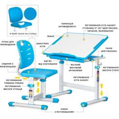 Парта со стулом Evo-kids Evo-06 Plus Blue Фото 1
