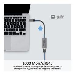Адаптер Promate USB-C to RJ45 Ethernet 1000Mbps grey Фото 1