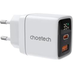 Зарядное устройство Choetech 1xUSB + 1xUSB-C PD35W with display white Фото