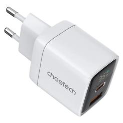 Зарядное устройство Choetech 1xUSB + 1xUSB-C PD35W with display white Фото 1