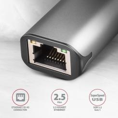 Переходник AXAGON USB-C to RJ45 Ethernet 2500Mbps gray Фото 5