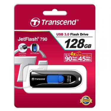 USB флеш накопитель Transcend 128GB JetFlash 790 Black USB 3.0 Фото 4