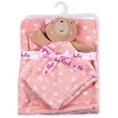 Детское одеяло Luvena Fortuna флисовое с игрушкой-салфеткой, розовое Фото