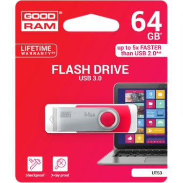 USB флеш накопитель Goodram 64GB UTS3 Twister Red USB 3.0 Фото 2