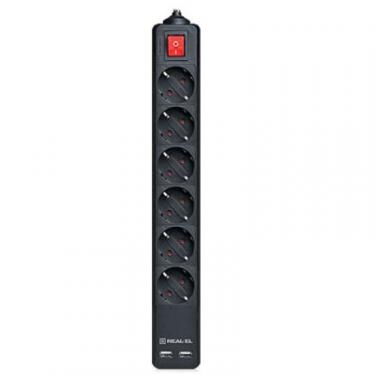 Сетевой фильтр питания REAL-EL REAL-EL RS-6 PROTECT USB, 5m, black Фото