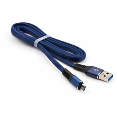 Дата кабель Vinga USB 2.0 AM to Micro 5P 1m flat nylon blue Фото 2