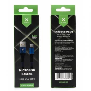 Дата кабель Vinga USB 2.0 AM to Micro 5P 1m flat nylon blue Фото 3