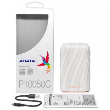 Батарея универсальная ADATA P1050C White (10050mAh, out 2*5V*2,4A max, cable U Фото 7