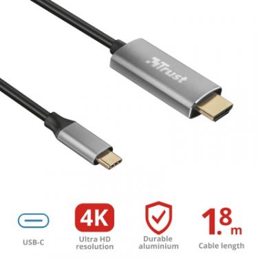 Кабель мультимедийный Trust USB-C to HDMI 1.8м BLACK Фото 3