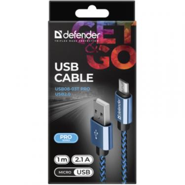 Дата кабель Defender USB 2.0 AM to Micro 5P 1.0m USB08-03T blue Фото 3