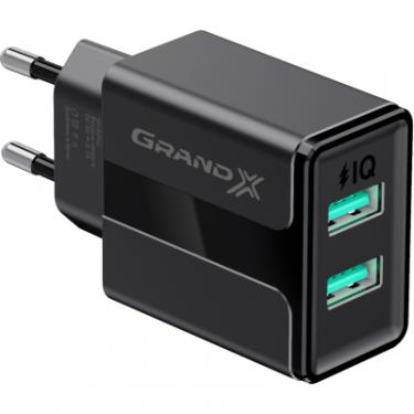 Зарядное устройство Grand-X CH-15T 5V 2,4A 2USB Black + cable USB -> Type-C Фото 1