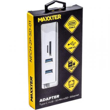 Концентратор Maxxter USB to Gigabit Ethernet, 2 Ports USB 3.0 + microSD Фото 2