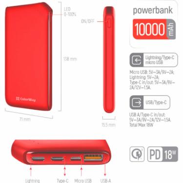 Батарея универсальная ColorWay 10 000 mAh Soft touch (USB QC3.0 + USB-C Power Del Фото 4