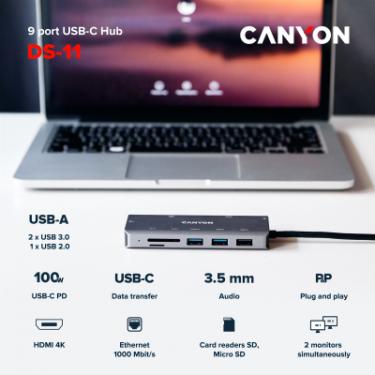 Порт-репликатор Canyon DS-11, 9 in 1 USB-C hub, HDMI, Gigabit Ethernet, T Фото 1