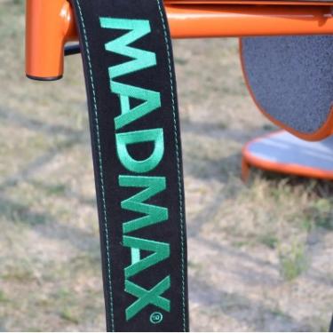 Атлетический пояс MadMax MFB-301 Suede Single Prong шкіряний Black/Green L Фото 4