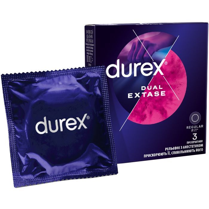 Презервативы Durex Dual Extase рельефные с анестетиком 3 шт. Фото